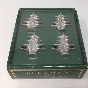 Set Of 4 Silver Christmas Tree Napkin Rings NEW IN BOX Beekman Home